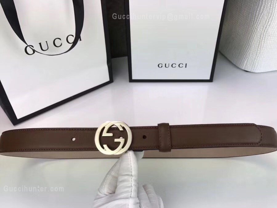 Gucci Leather Belt With Interlocking G Buckle Brown 25mm